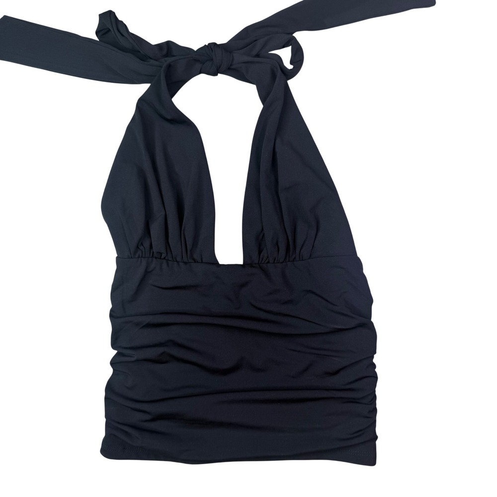 Garage Halter Top Womens XS Black Ruched Deep V-Neck Sexy Clubwear Going out NEW